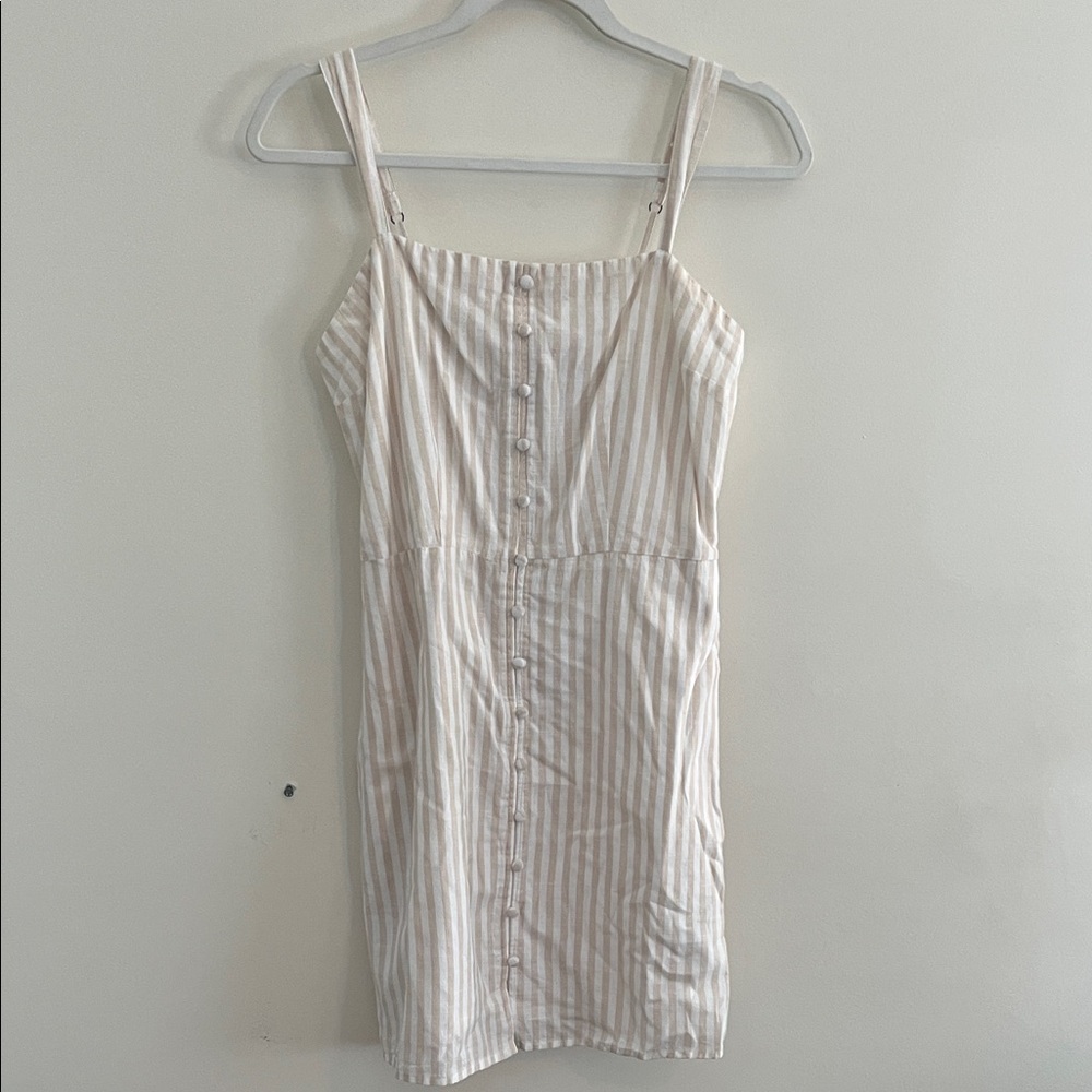 Abercrombie & Fitch Striped Cotton Mini Dress Cream Tan Smocked S Casual